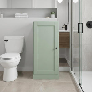 17 Inch Sage Solid Wood Linen Cabinet with Single Door for Bathroom Storage