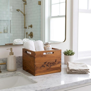 11 Inch Solid Wood Bathroom Organizer Set with Rustic Finish for Stylish Storage Solutions