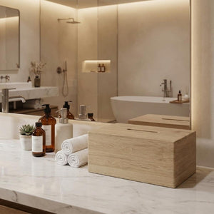 7 Inch Solid Wood Bathroom Organizer Set with Elegant Storage for a Tidy Vanity