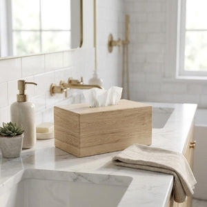 7 Inch Solid Wood Bathroom Organizer Set with Elegant Storage for a Tidy Vanity