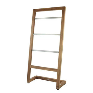 45 Inch Teak and Stainless Steel Freestanding Towel Rack for Modern Bathroom Decor