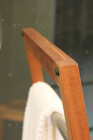 45 Inch Teak and Stainless Steel Freestanding Towel Rack for Modern Bathroom Decor