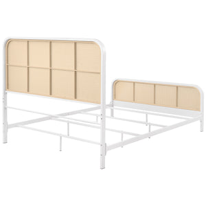 English Elm Randall White Coastal Open Cane Queen Bed with Metal Frame, Rounded Corners & Breezy Island Charm B062P378328