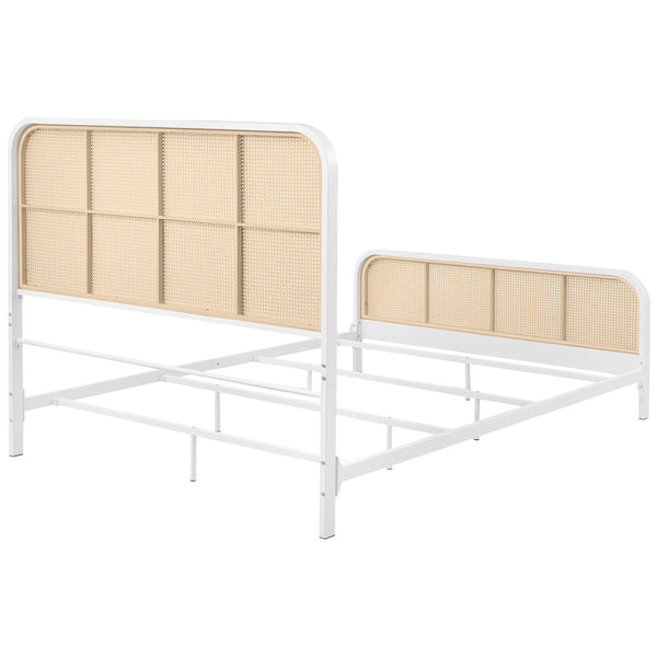 English Elm Randall White Coastal Open Cane Queen Bed with Metal Frame, Rounded Corners & Breezy Island Charm B062P378328