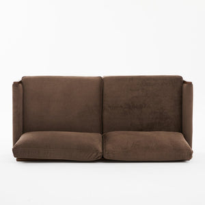 English Elm Mid-century Modern Boucle Upholstered Three Seat Sofa with Walnut Finish Wood Legs Dark Brown N773P411407D