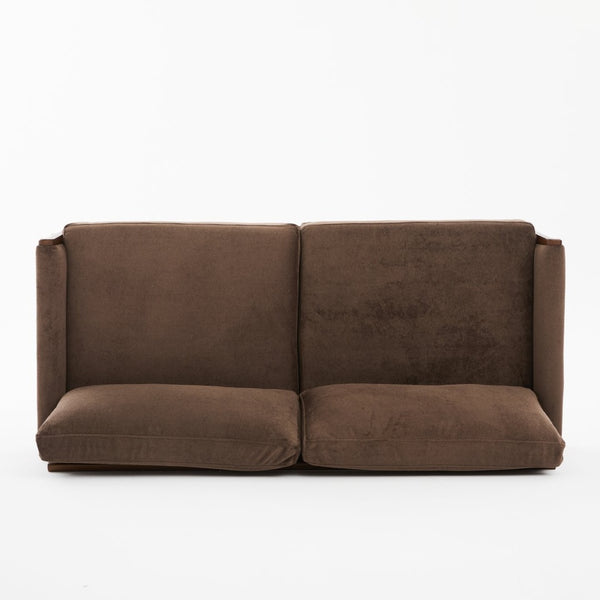 English Elm Mid-century Modern Boucle Upholstered Three Seat Sofa with Walnut Finish Wood Legs Dark Brown N773P411407D