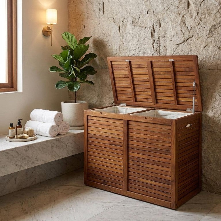 HomeRoots 18 Inch Solid Wood Bathroom Organizer Set Crafted for Stylish Storage Solutions 748601