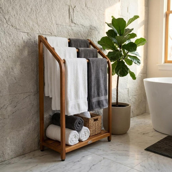 11 Inch Solid Wood Bathroom Organizer Set with Rustic Finish for Stylish Storage Solutions