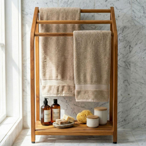 11 Inch Solid Wood Bathroom Organizer Set with Rustic Finish for Stylish Storage Solutions