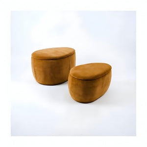 HomeRoots 34 Inch Chenille Upholstered Oval Storage Ottomans Glam Living Room Accent Set 748605