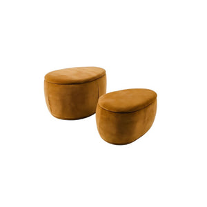 34 Inch Chenille Upholstered Oval Storage Ottomans Glam Living Room Accent Set