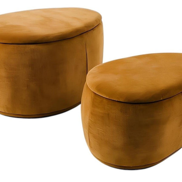34 Inch Chenille Upholstered Oval Storage Ottomans Glam Living Room Accent Set
