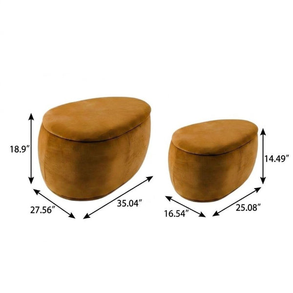 34 Inch Chenille Upholstered Oval Storage Ottomans Glam Living Room Accent Set