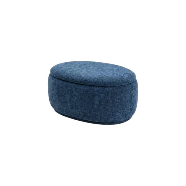 34 Inch Blue Chenille Round Storage Ottoman Set of Two for Living Room Decor