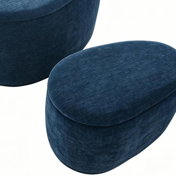 34 Inch Blue Chenille Round Storage Ottoman Set of Two for Living Room Decor