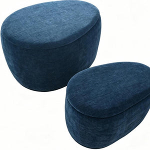 34 Inch Blue Chenille Round Storage Ottoman Set of Two for Living Room Decor