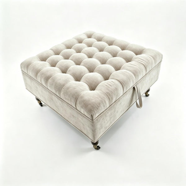 34 Inch Chenille Tufted Rolling Storage Ottoman for Living Room Comfort and Footrest Use