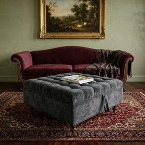 34 Inch Chenille Tufted Rolling Storage Ottoman for Living Room Comfort and Footrest Use