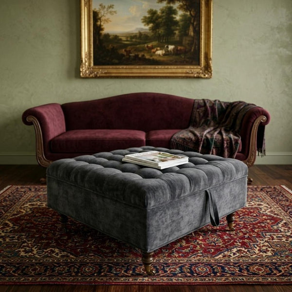 34 Inch Chenille Tufted Rolling Storage Ottoman for Living Room Comfort and Footrest Use