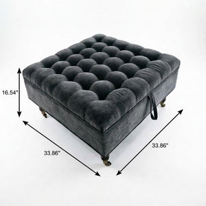 34 Inch Chenille Tufted Rolling Storage Ottoman for Living Room Comfort and Footrest Use