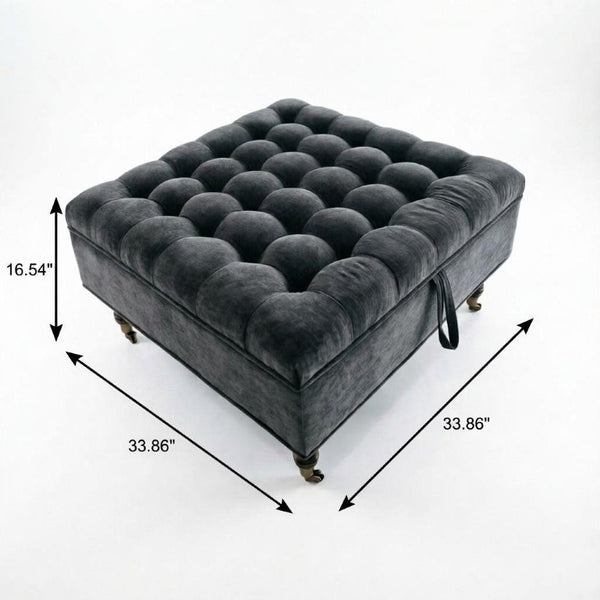 34 Inch Chenille Tufted Rolling Storage Ottoman for Living Room Comfort and Footrest Use