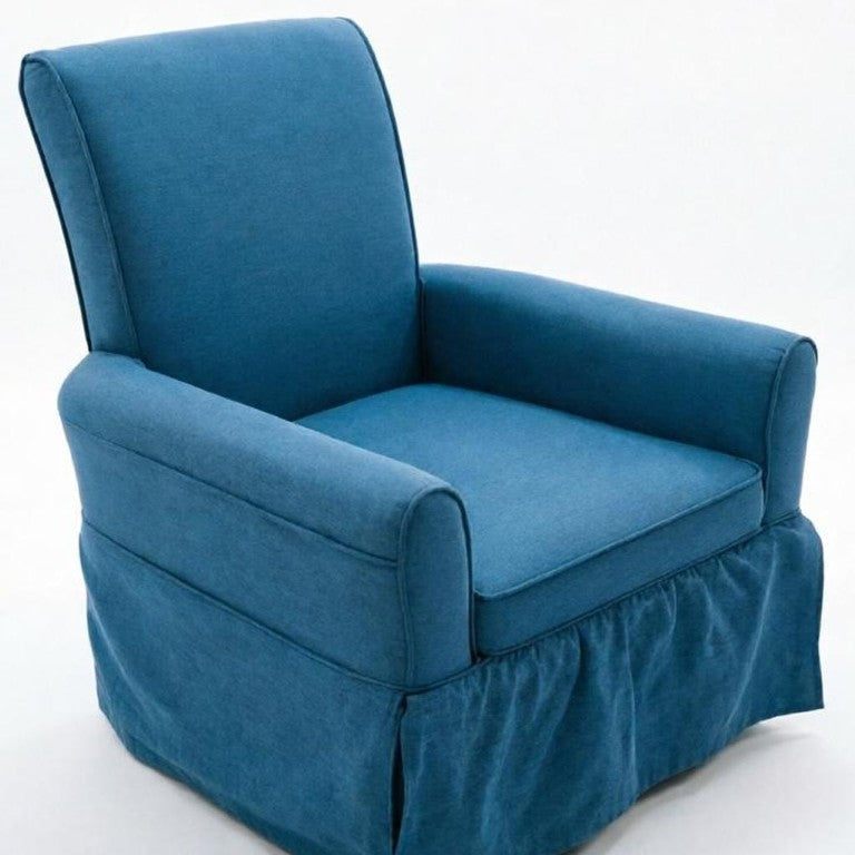 HomeRoots 30 Inch Swivel Glider Rocker with Cotton Upholstery and Solid Wood Base for Nursery Comfort Blue / Natural 748615