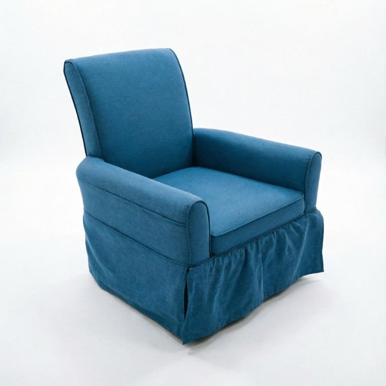 HomeRoots 30 Inch Swivel Glider Rocker with Cotton Upholstery and Solid Wood Base for Nursery Comfort Blue / Natural 748615