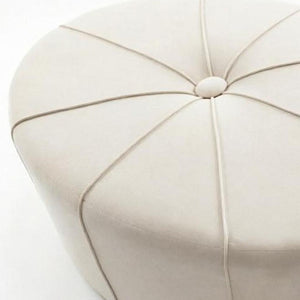 48 Inch Oval Tufted Ottoman in Cream Black Cotton Linen Blend for Living Rooms