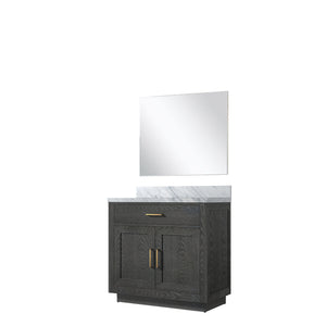 English Elm Black Oak Single Bath Vanity With Carrara Marble Top & 34" Frameless Mirror - Stylish Storage Solution B2731S02114