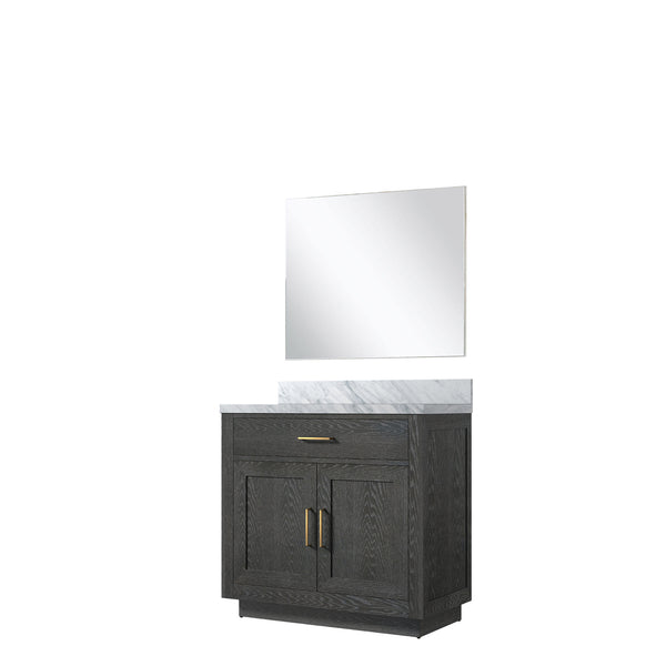 English Elm Black Oak Single Bath Vanity With Carrara Marble Top & 34" Frameless Mirror - Stylish Storage Solution B2731S02114