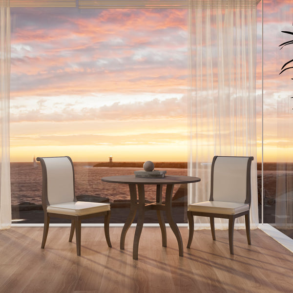 English Elm Oak Gray Dining Set: 39.4" Round Table & 2 Upholstered Chairs - Timeless Elegance For Your Home TWSET-GRACIA2E