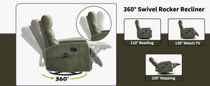 English Elm Heat Massage Rocker Recliner with Swivel Base Vibrating Nodes Lumbar Relief Fabric W3224P357572