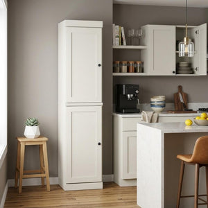 72 Inch Solid Wood Freestanding Pantry Cabinet Tall Storage Closet in Off White