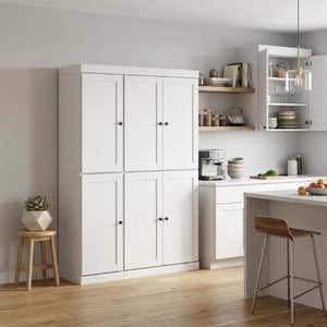 72 Inch Solid White Wood Pantry Cabinet with Tall Closet Storage for Kitchen