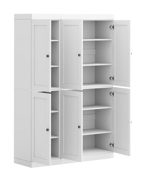 72 Inch Solid White Wood Pantry Cabinet with Tall Closet Storage for Kitchen