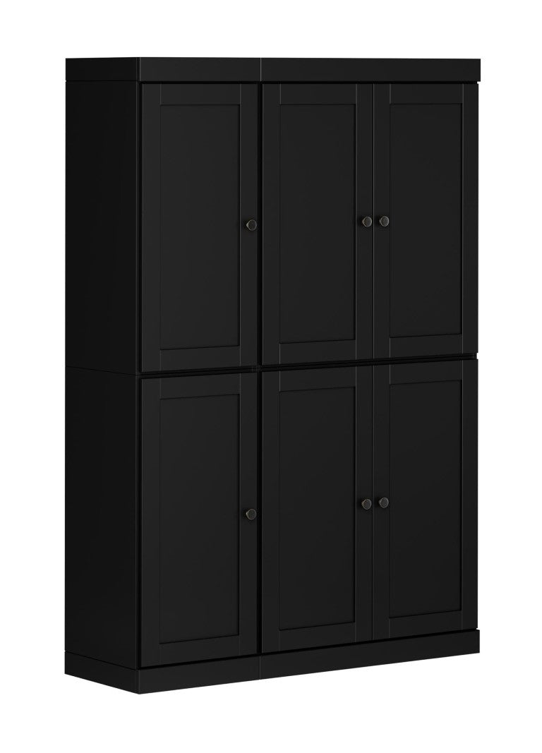 HomeRoots 72 Inch Black Solid Wood Pantry Cabinet Tall Freestanding Kitchen Storage Unit 748733