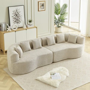 English Elm Curved Chenille Sectional Sofa Deep Seat Cloud Cushions Four Seater Modern Living Room Light Khaki W3505P456566