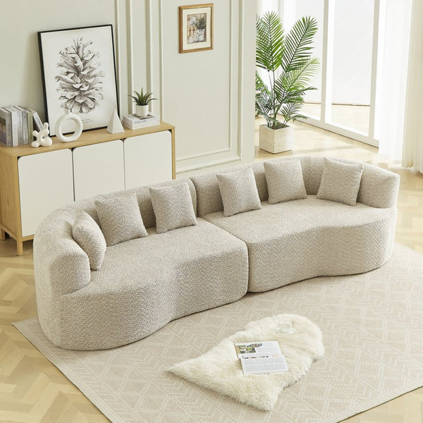 English Elm Curved Chenille Sectional Sofa Deep Seat Cloud Cushions Four Seater Modern Living Room Light Khaki W3505P456566