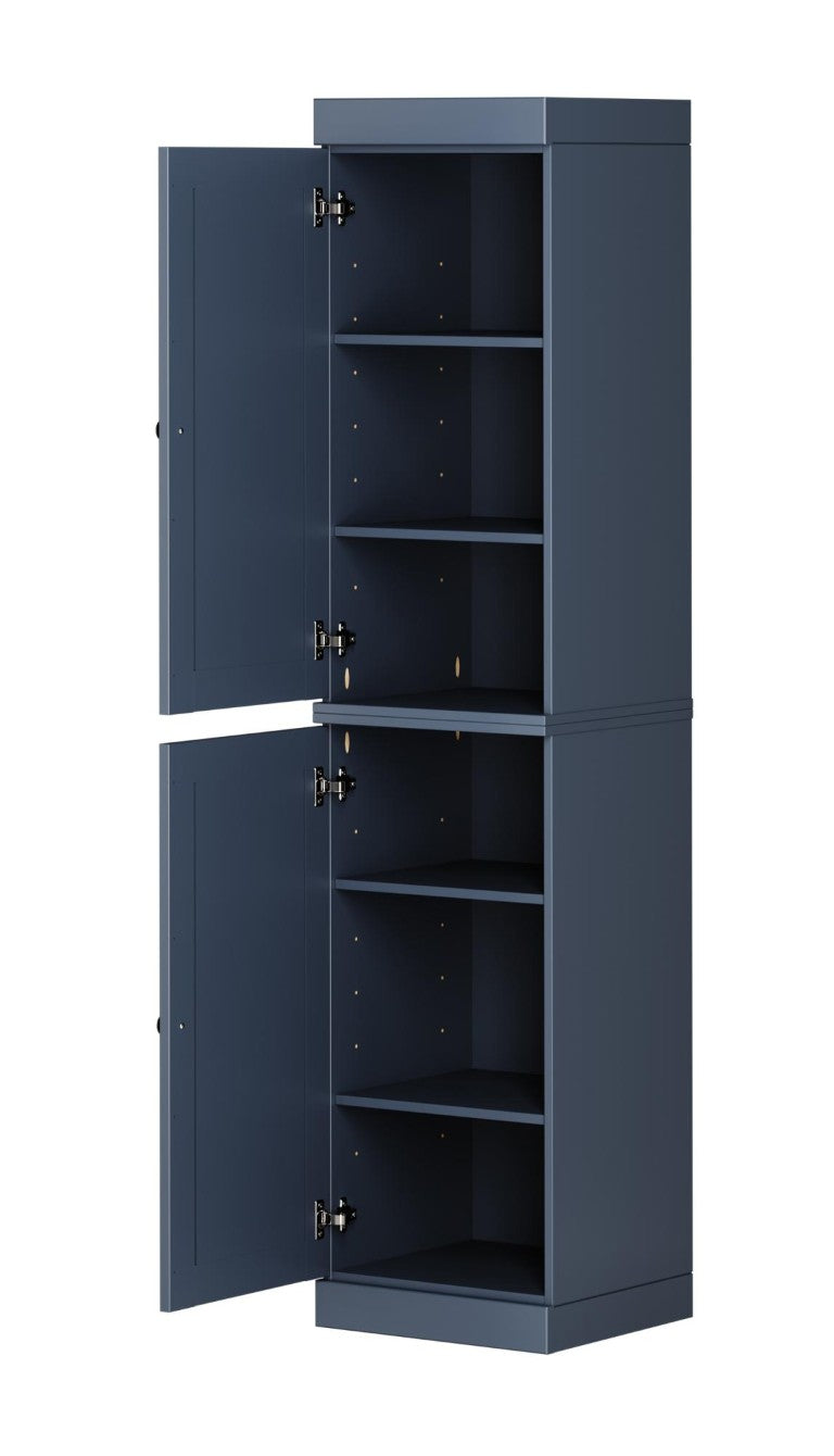 HomeRoots 72 Inch Solid Wood French Blue Freestanding Pantry Cabinet for Kitchen or Hallway 748755