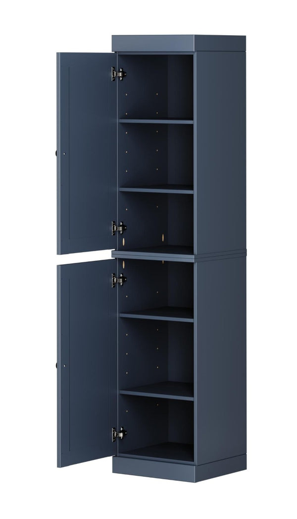 72 Inch Solid Wood French Blue Freestanding Pantry Cabinet for Kitchen or Hallway