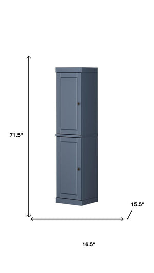 72 Inch Solid Wood French Blue Freestanding Pantry Cabinet for Kitchen or Hallway
