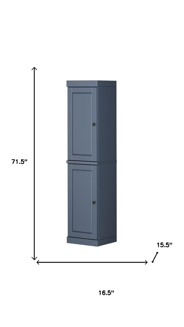 72 Inch Solid Wood French Blue Freestanding Pantry Cabinet for Kitchen or Hallway