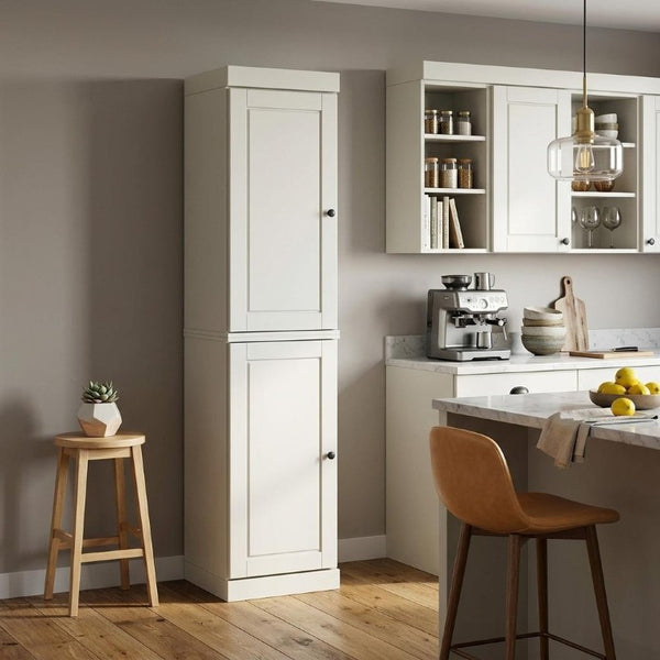 72 Inch Solid Wood Freestanding Pantry Cabinet Off White Finish for Kitchen or Hallway