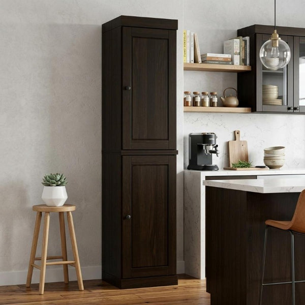 72 Inch Solid Wood Espresso Pantry Cabinet with Two Doors for Kitchen Organization