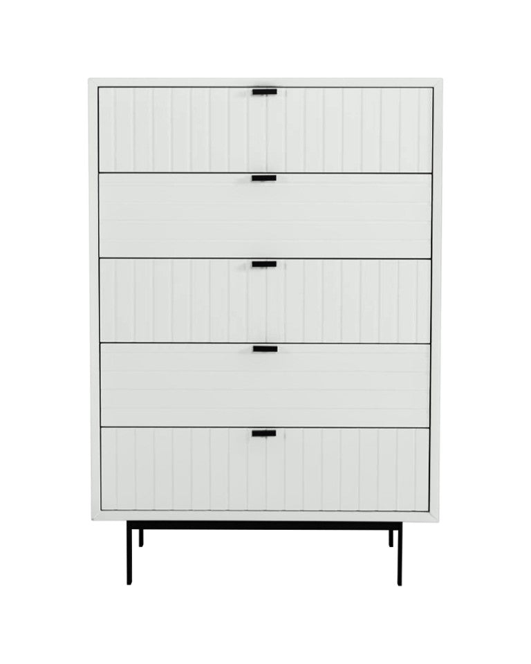 VIG Furniture Valencia White Chest With 5 Spacious Drawers, Matte Textured Fronts & Black Metal Legs For Modern Bedrooms VGMABR-76-CHEST