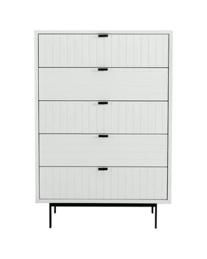 VIG Furniture Valencia White Chest With 5 Spacious Drawers, Matte Textured Fronts & Black Metal Legs For Modern Bedrooms VGMABR-76-CHEST