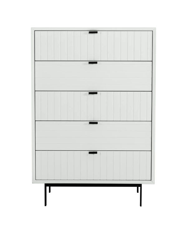 VIG Furniture Valencia White Chest With 5 Spacious Drawers, Matte Textured Fronts & Black Metal Legs For Modern Bedrooms VGMABR-76-CHEST