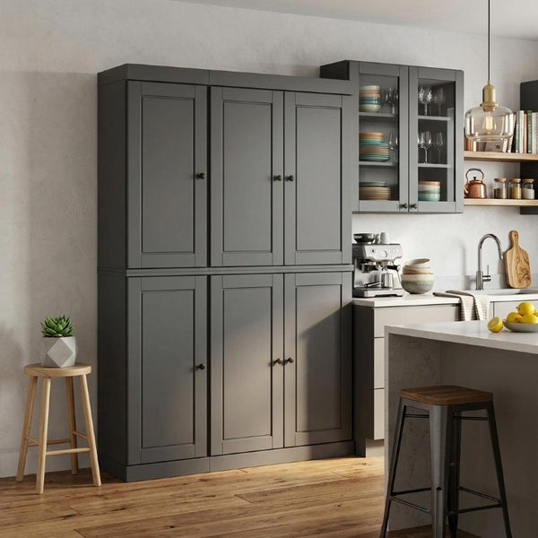 72 Inch Solid Wood Tall Pantry Cabinet with Adjustable Shelving for Kitchen Storage