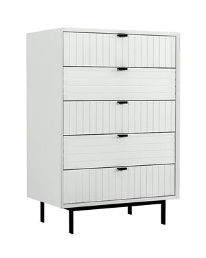 VIG Furniture Valencia White Chest With 5 Spacious Drawers, Matte Textured Fronts & Black Metal Legs For Modern Bedrooms VGMABR-76-CHEST