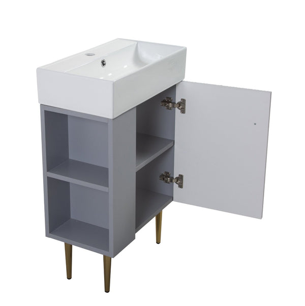 English Elm 21.6" Matte Grey Bathroom Vanity Base with Open Shelf and Gold Accent Legs W1573P224394